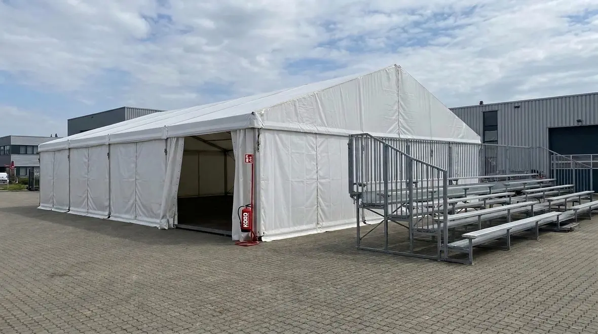 Grandstand and tent fire safety temporary structure setup