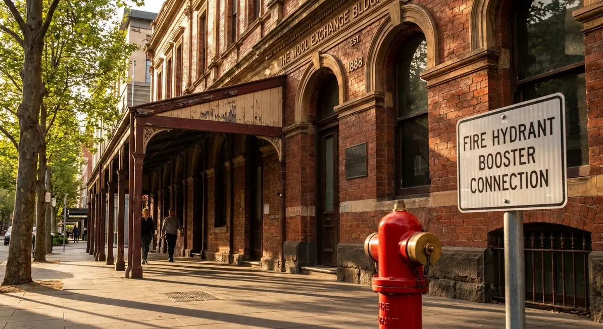 Historic commercial building with fire protection planning and heritage preservation