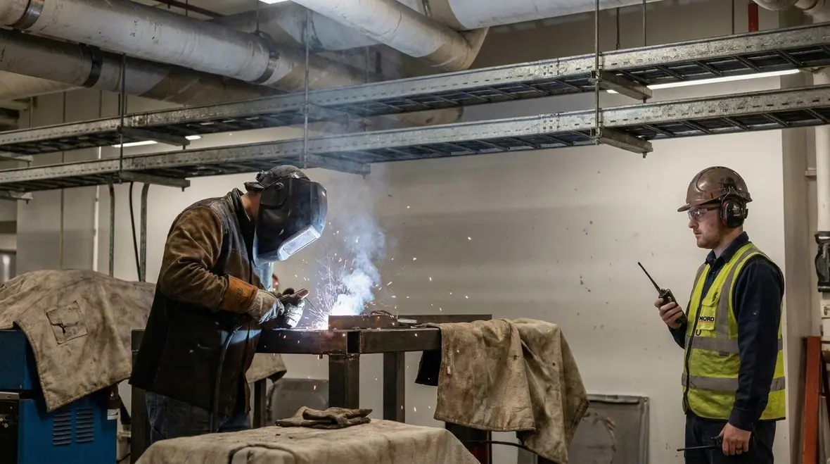 Industrial site hazard zone for hot work safety measures and spark control