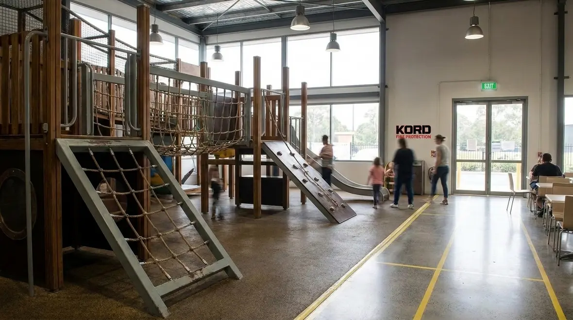 Indoor play structure fire code requirements in a commercial children's play area