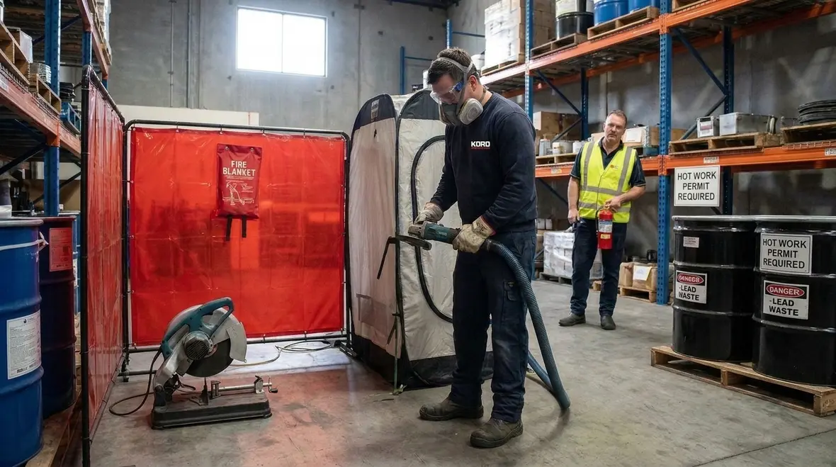 Commercial lead paint removal fire protection planning in an active facility