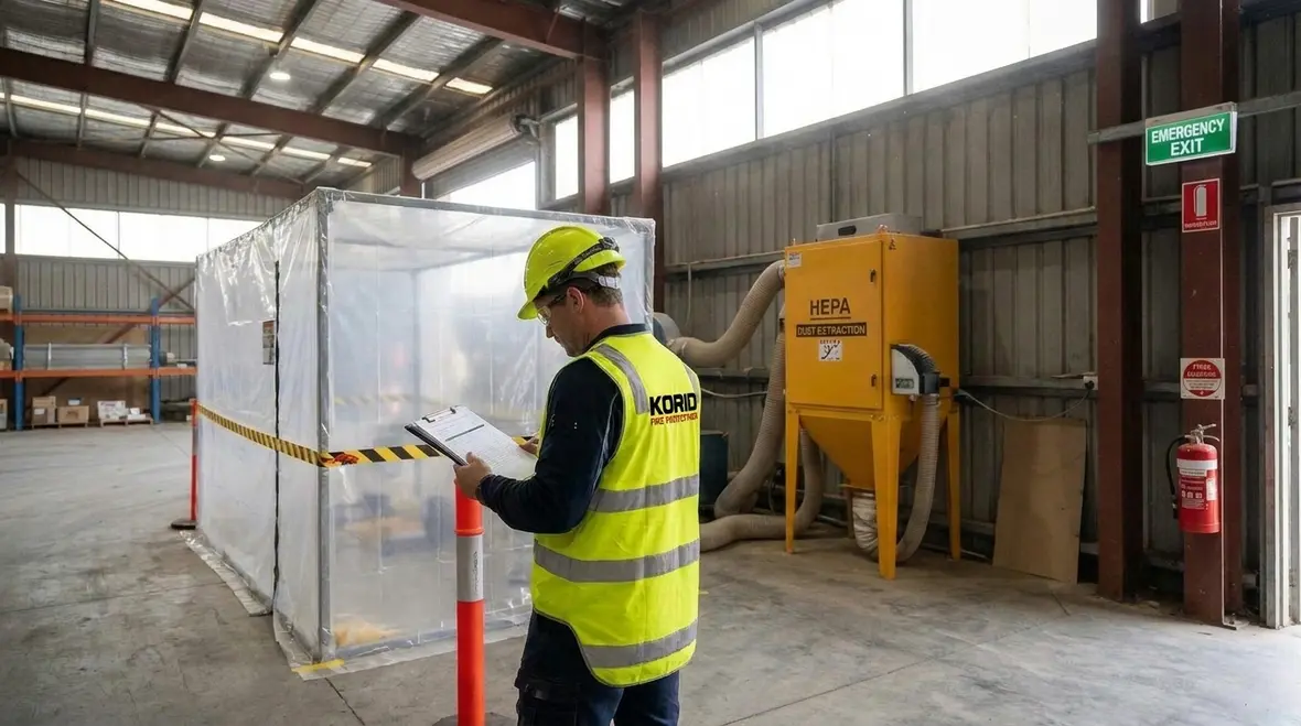 Lead removal fire safety containment and monitored abatement zone in Australia