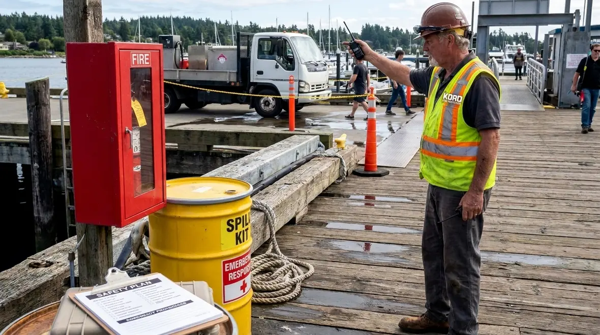 Vessel refueling fire safety staff supervision and fueling checklist process