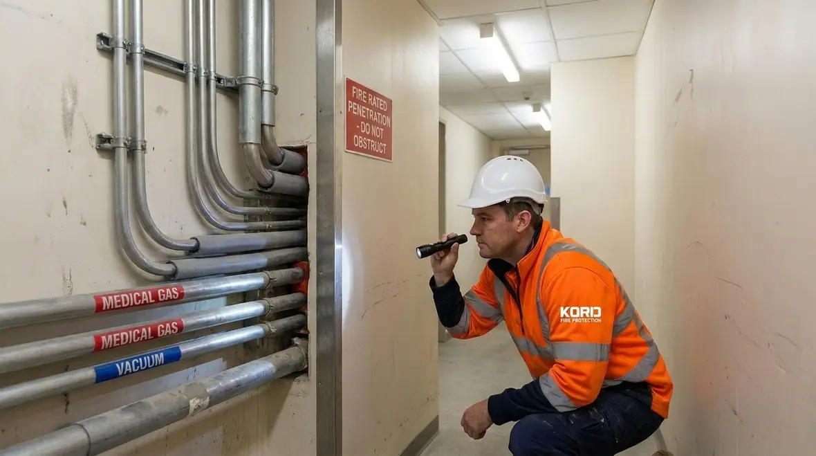 Medical gas fire safety systems in healthcare facility service areas