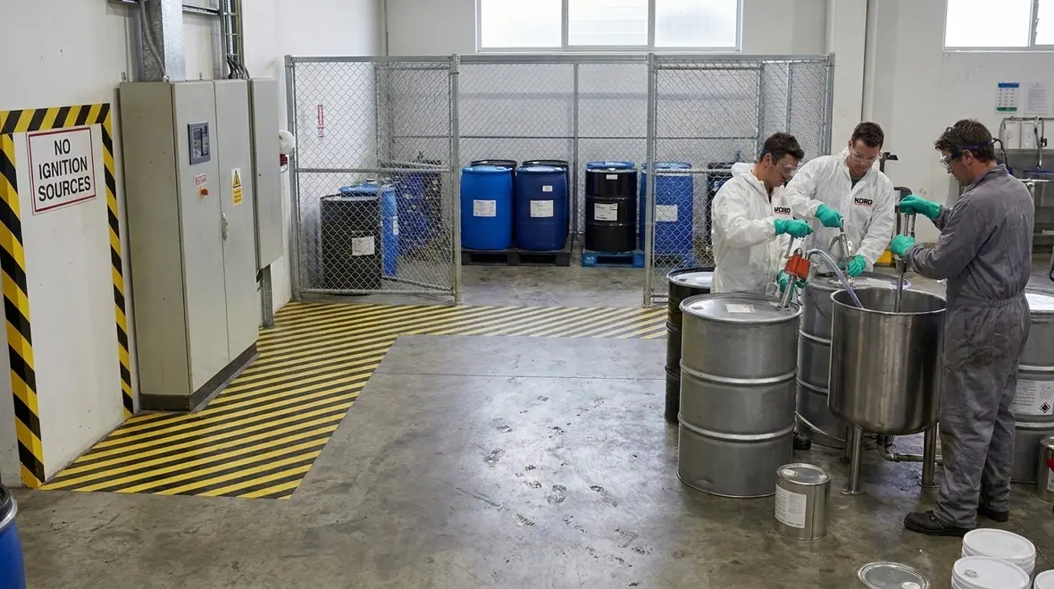 Two part coating fire safety procedures for industrial handling areas