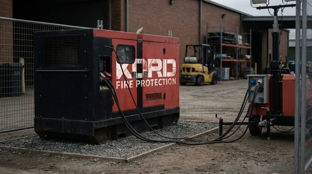 Portable generator fire safety setup in an industrial commercial site
