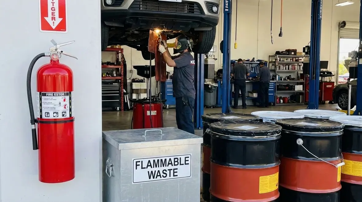 Repair garage fire safety and NFPA 1 Section 30.4 compliance in an active vehicle workshop