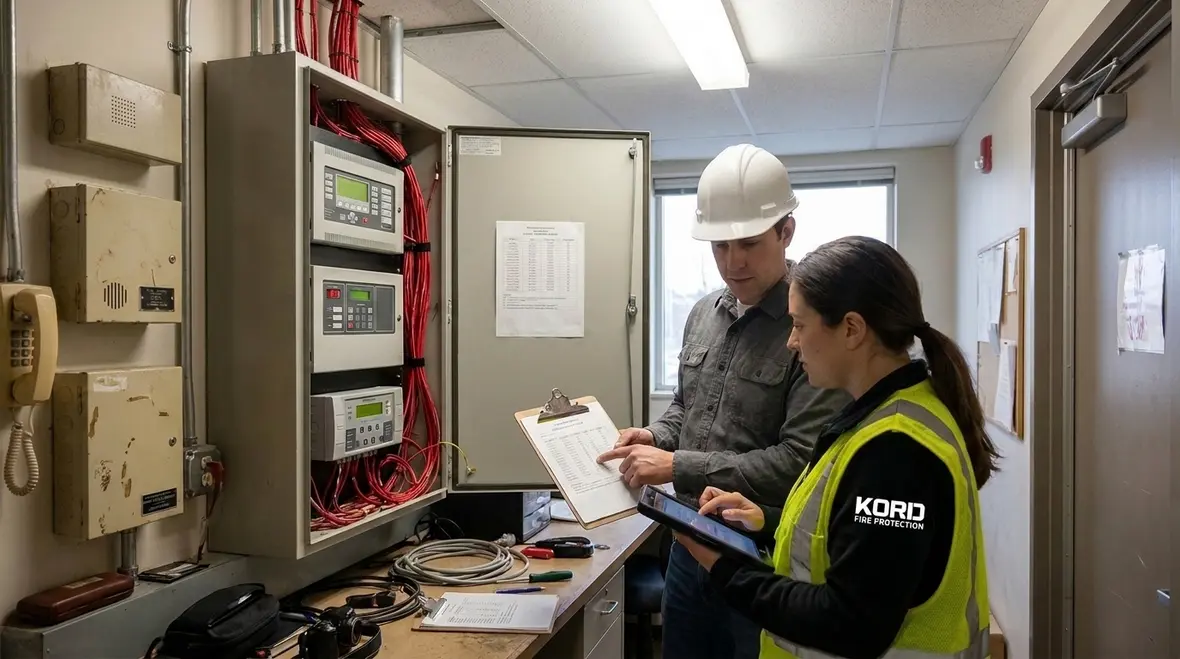 Firefighter communication system testing in a commercial building