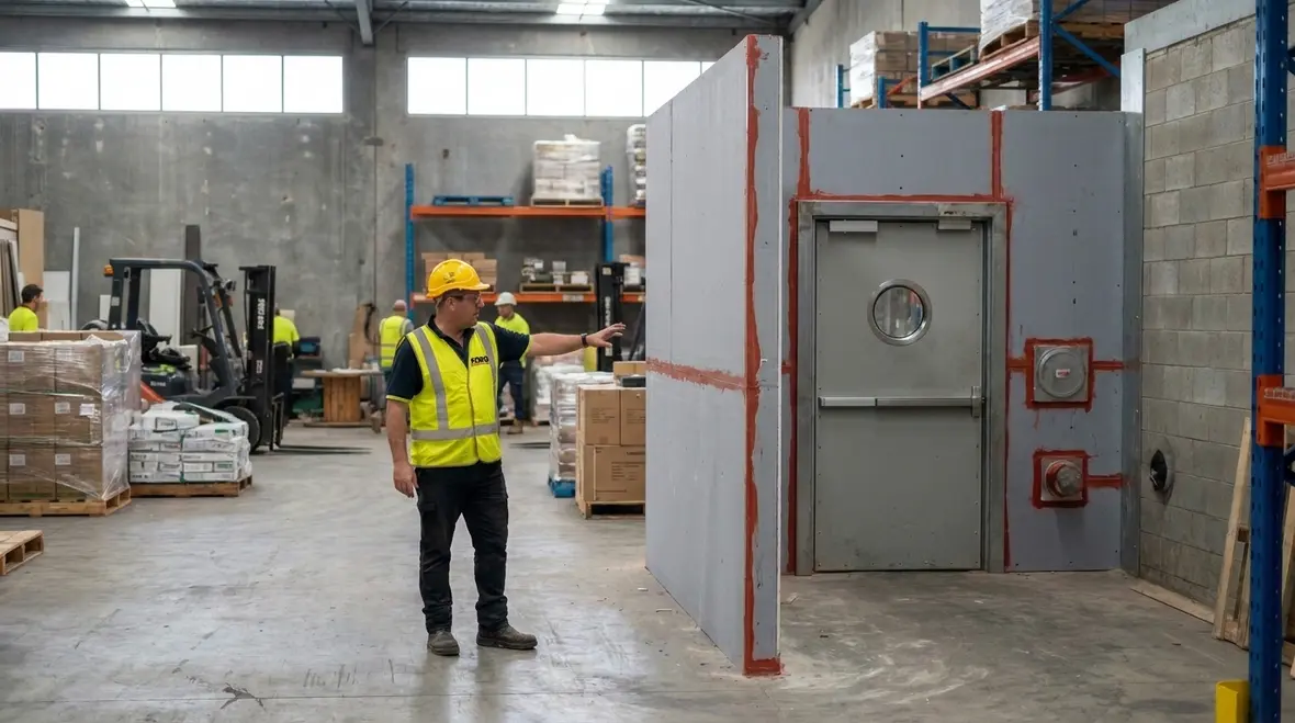 Smoke barrier wall and compartment line in a commercial facility