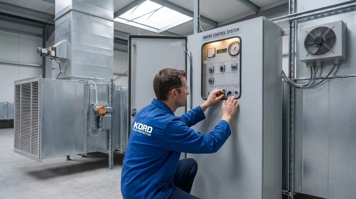 Pressurization smoke control fans and dampers in a building system