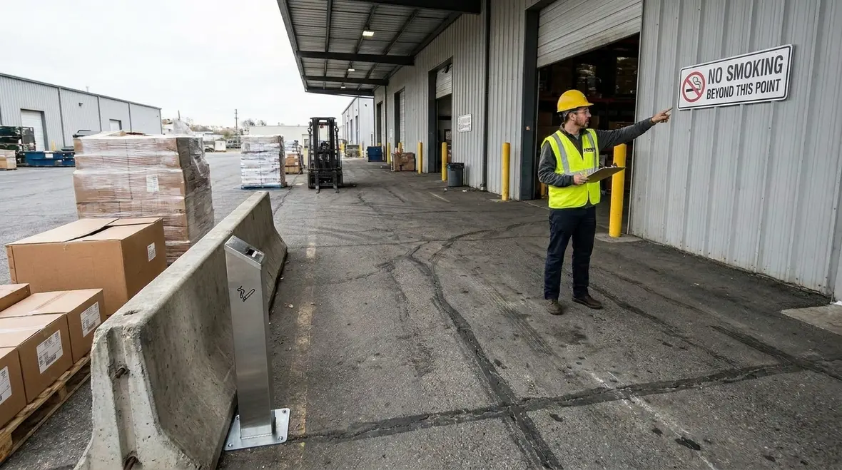 Designated smoking area and smoking restrictions fire code controls