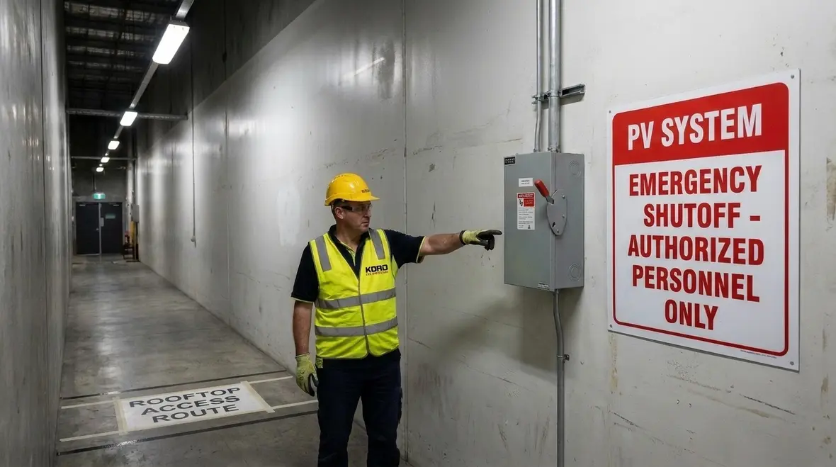 PV system fire code access and labelling for commercial facilities