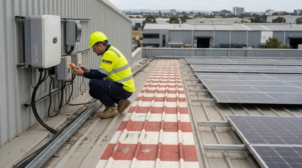Solar panel fire safety on a commercial rooftop photovoltaic system