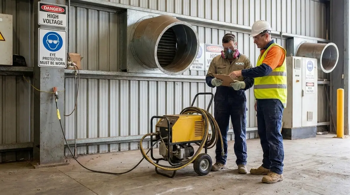 Spray operation training area with controlled coating setup and fire safety measures