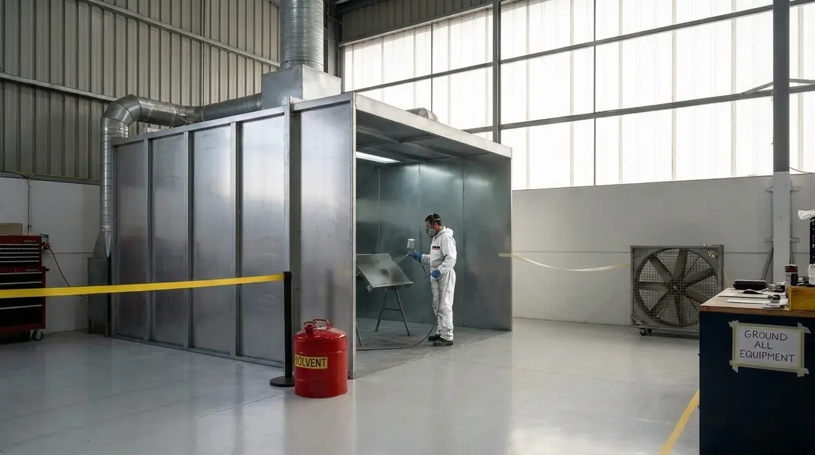 Industrial spray painting fire safety area with ventilation and ignition control