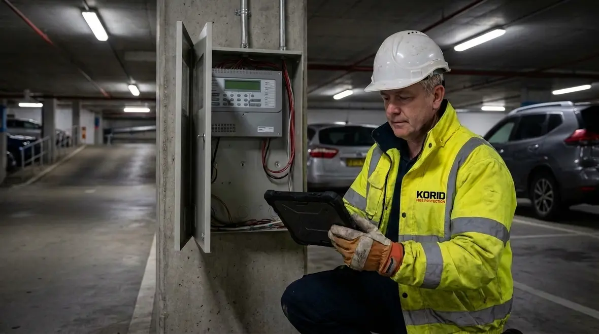 Garage fire detection suppression and smoke control systems