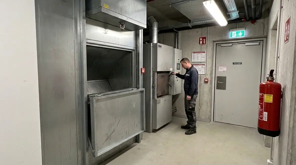 Waste chute and incinerator fire safety in a commercial facility