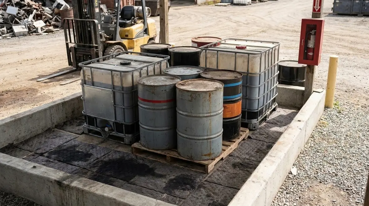 Salvage yard hazardous materials handling and draining operations