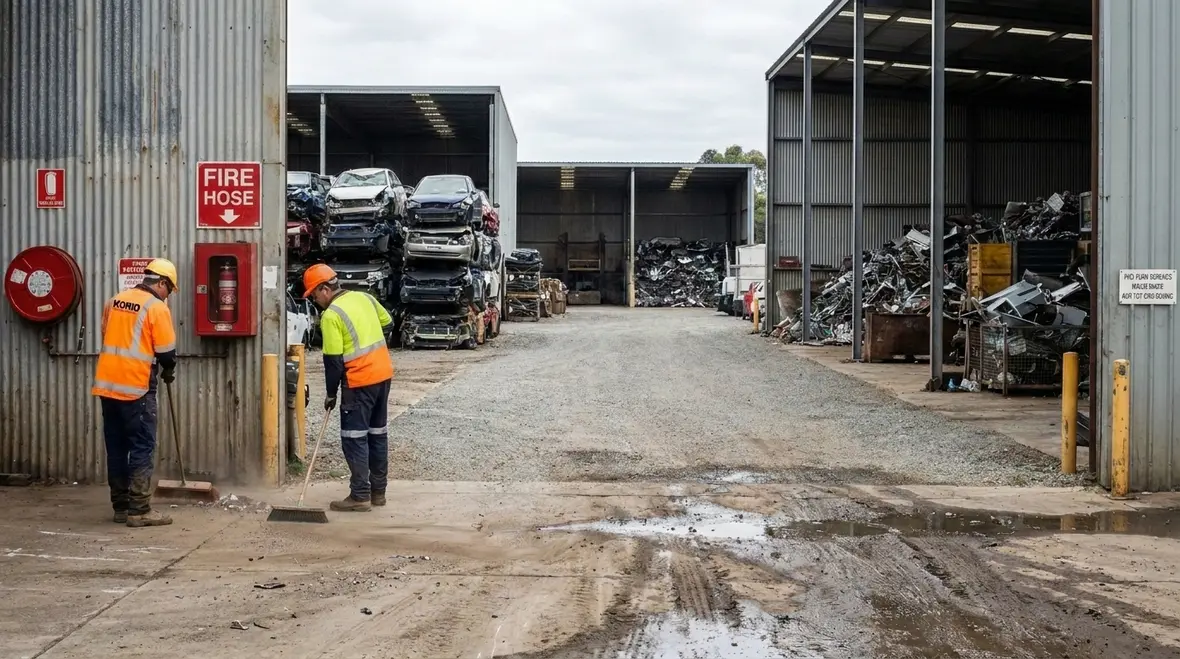 Wrecking yard housekeeping and fire risk control