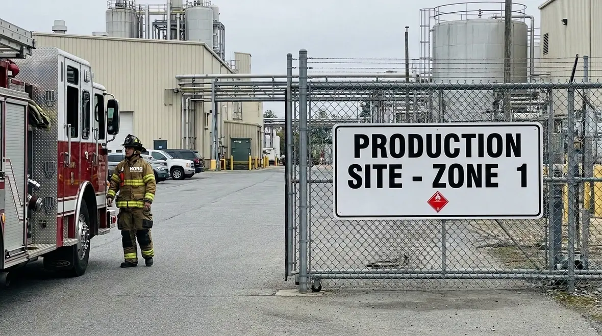 NFPA 30 Section 26.4 emergency responder identification at an industrial production site
